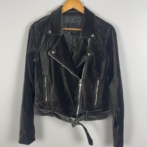 PAIGE Shanna Velvet Motorcycle Jacket in Deep Juniper. Size M.